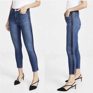 L'Agence Margot Skinny High-Rise Stretchy Jeans with Tuxedo Stripe in Neptune